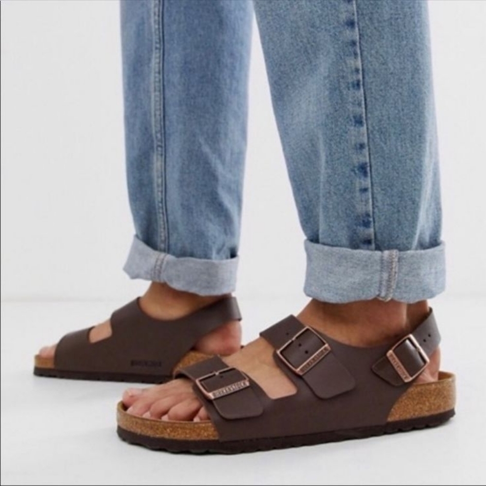 Birkenstock Men's Milano Birko-Flor in Dark Brown